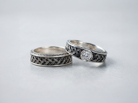 Sterling Silver Celtic Wedding Ring Set: Woven Knot Gemstone Bands