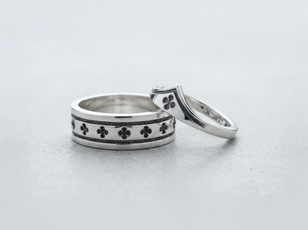 Sterling Silver Gothic Wedding Rings, Quatrefoil Castlecore, Chevron V Shape, Dark Academia Jewelry