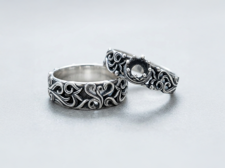 Gothic Crown Sterling Silver Wedding Ring Set: Medieval Engagement