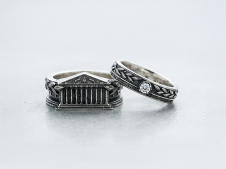Sterling Silver Laurel Wreath Wedding Ring Set - Ancient Greek Temple Design