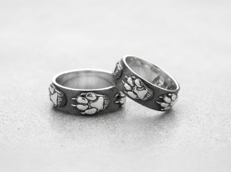 Sterling Silver Wolf Paw Wedding Rings: Animal Vow Bands
