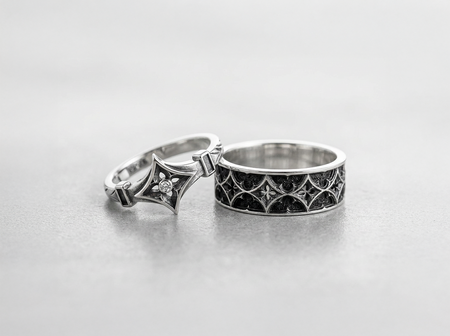 Gothic Sterling Silver Wedding Ring Set: Medieval Cathedral Jewelry