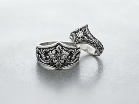 Gothic Sterling Silver Wedding Ring Set, Red Garnet Leaf Bands, Alternative Bridal V Shape Ring