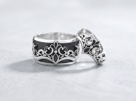 Sterling Silver Gothic Wedding Ring Set, Scrollwork Bands, Alternative Bridal Jewelry