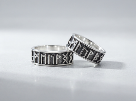 Wedding Elder Futhark Rune rings, Sterling Silver Rustic Viking Band, Norse Mythology Jewelry, Runic Alphabet Ring, Pagan Protection Amulet