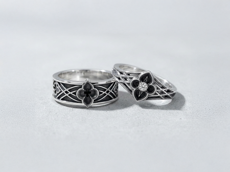 Gothic Interlace Wedding Rings – Sterling Silver Knotwork Bands with Rosette Detail