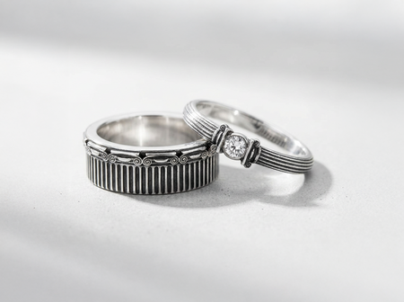 Sterling Silver Ancient Greek Wedding Ring Set: Ionic Column Design