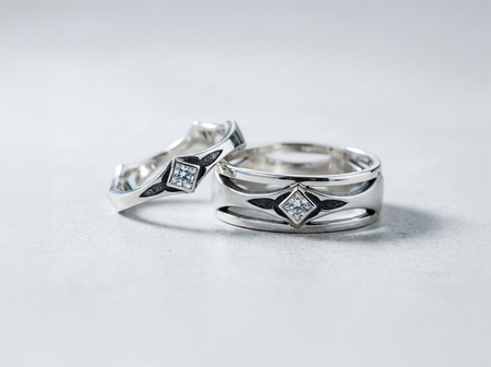 Art Deco Sterling Silver Wedding Ring Set, Gothic Blue Gemstone Bridal Rings