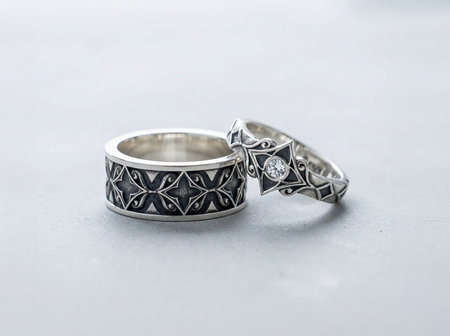 Elven Tiara Wedding Set, Garnet Crown Ring, Gothic Star Band, Fantasy Bridal Kit, Sterling Silver Magic Jewelry, Witchy Gift