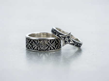 Gothic Sterling Silver Wedding Ring Set: Cathedral Medieval Jewelry