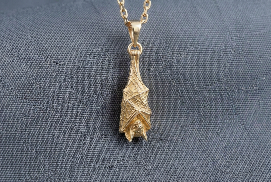 Sterling Silver Bat Pendant, Gothic Sleeping Bat Necklace, Handmade Animal Jewelry for Bat Lovers, Vampire Gift, Dark Fantasy Jewelry (etsy image id: 4122476032)