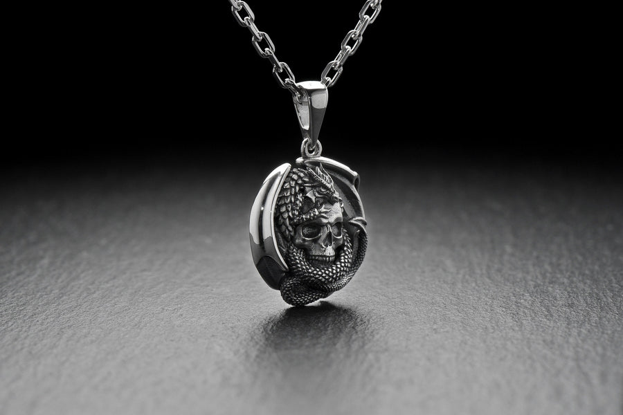 Dragon jewelry	dragon pendant	skull silver jewelry	silver pendant	dragon skull	silver skull (etsy image id: 4091749331)