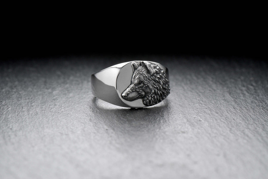 Signet ring	silver signet ring	signet silver ring	men jewelry	wolf signet ring	wolf's head ring (etsy image id: 4051826268)
