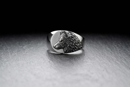 Signet ring	silver signet ring	signet silver ring	men jewelry	wolf signet ring	wolf's head ring (etsy image id: 4051826268)
