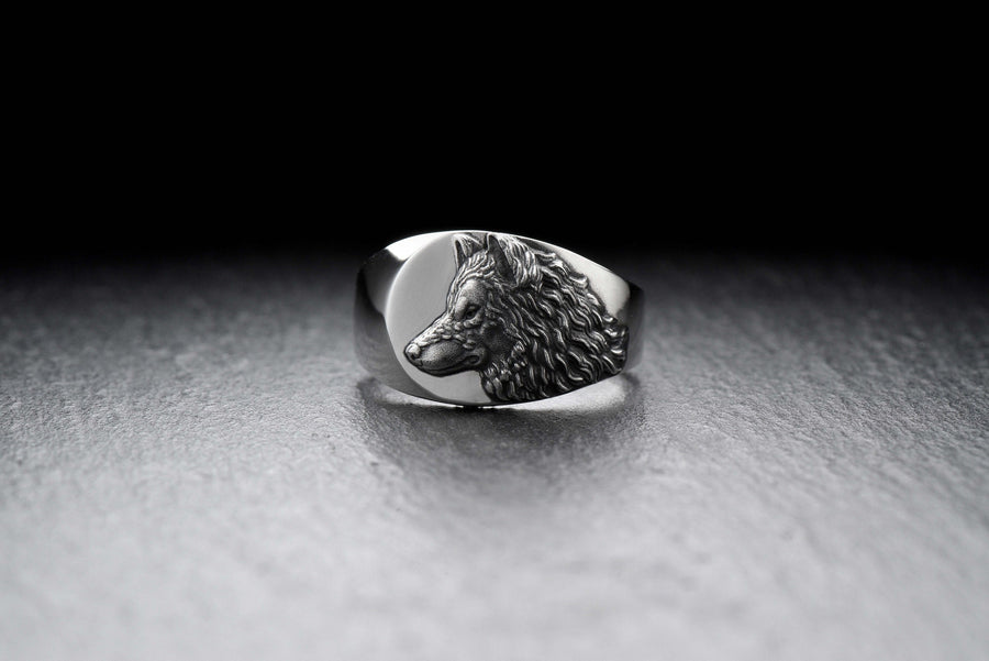 Signet ring	silver signet ring	signet silver ring	men jewelry	wolf signet ring	wolf's head ring (etsy image id: 4051826268)
