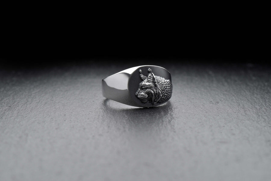 Signet ring	silver signet ring	signet silver ring	men ring	men jewelry	lynx art	lynx jewelry	lynx silver ring	anxiety ring	engagement ring	engraved ring	lynx	talisman (etsy image id: 7400266029)