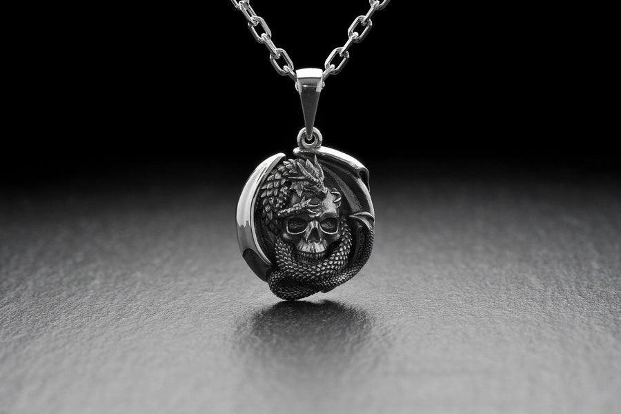Dragon jewelry	dragon pendant	skull silver jewelry	silver pendant	dragon skull	silver skull (etsy image id: 4091749331)