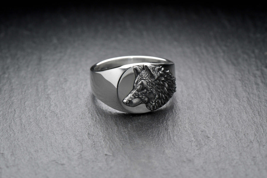 Signet ring	silver signet ring	signet silver ring	men jewelry	wolf signet ring	wolf's head ring (etsy image id: 4051826268)