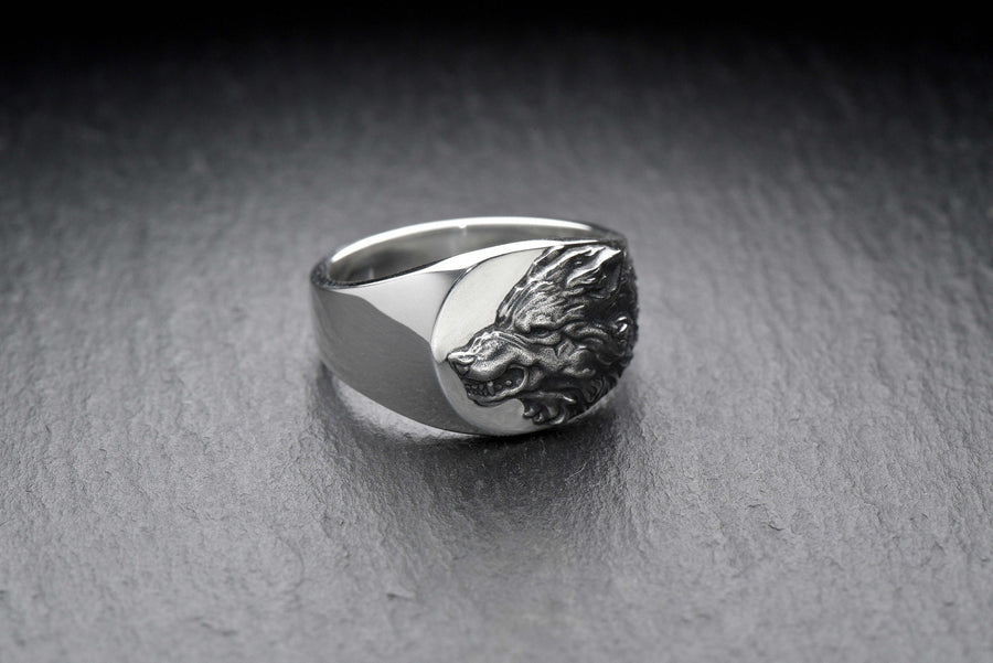 Signet ring	men's jewelry	silver signet ring	animal signet ring	signet silver ring	men ring	men jewelry	wolf signet ring	wolf's head ring	werewolf silver ring	angry wolf jewelry	angry wolf ring	wolf souvenir (etsy image id: 4099508069)