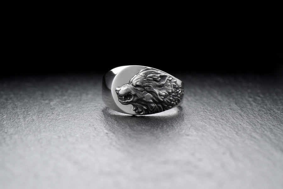 Signet ring	men's jewelry	silver signet ring	animal signet ring	signet silver ring	men ring	men jewelry	wolf signet ring	wolf's head ring	werewolf silver ring	angry wolf jewelry	angry wolf ring	wolf souvenir (etsy image id: 4099508069)