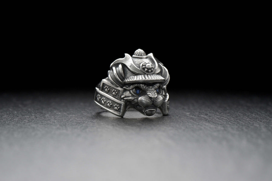 Samurai Cat Sterling Silver Ring – Feline Warrior Armor Jewelry (etsy image id: 7211206579)