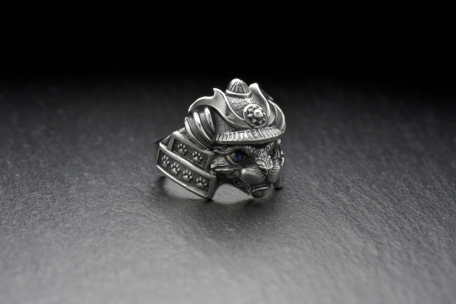 Samurai Cat Sterling Silver Ring – Feline Warrior Armor Jewelry (etsy image id: 7211206579)