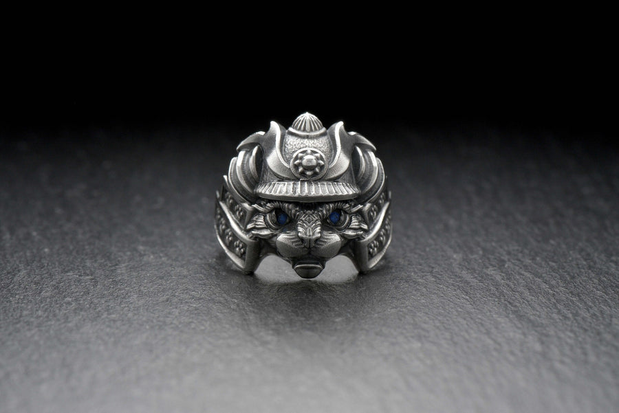Samurai Cat Sterling Silver Ring – Feline Warrior Armor Jewelry (etsy image id: 7211206579)