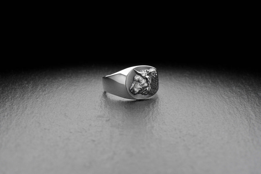 Signet ring	silver signet ring	men ring	men jewelry	bull silver ring	brutal bull ring	bull jewelry	jewelry for men	bague avec taureau	Ring mit Stier	animal ring	bull ring	bull (etsy image id: 7349586104)