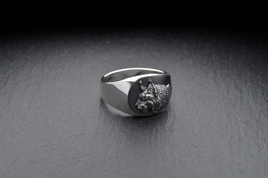 Signet ring	silver signet ring	signet silver ring	men ring	men jewelry	lynx art	lynx jewelry	lynx silver ring	anxiety ring	engagement ring	engraved ring	lynx	talisman (etsy image id: 7400266029)