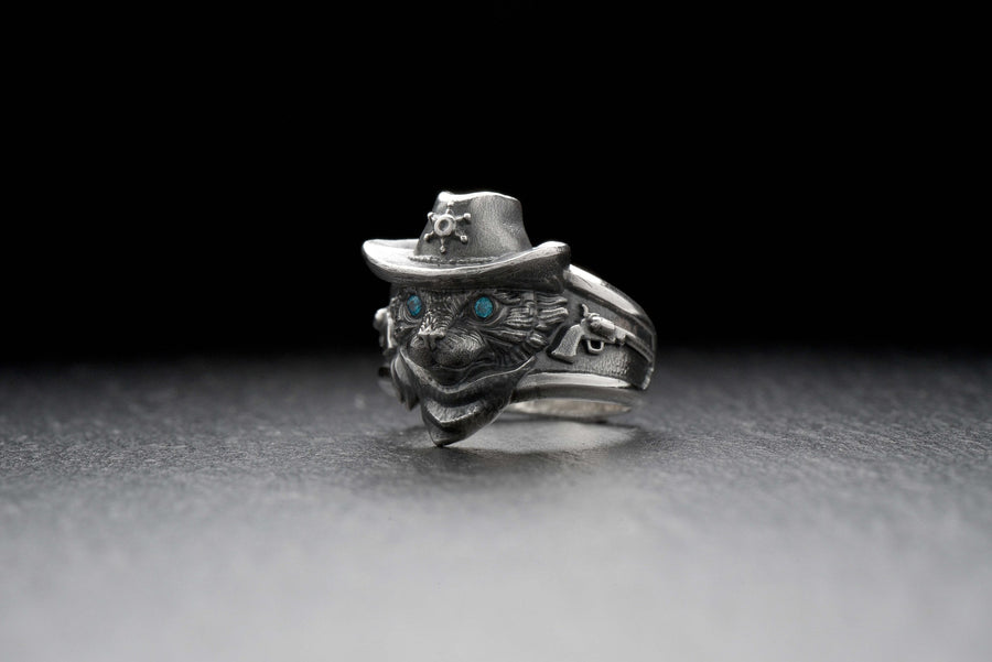 cat ring	cat jewelry	silver cat ring	cat rings	sheriff suit	sheriff gift	sheriff cat	sheriff jewelry	police jewelry	texas jewelry	western jewelry	western ring	sheriff (etsy image id: 4163078045)