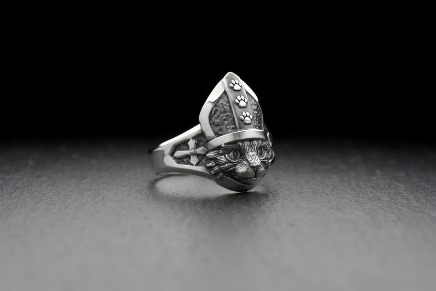 cat ring	cat jewelry	silver cat ring	pope art	pope jewelry	silver ring	gift for her	animal jewelry	animal ring	sterling silver ring	handmade ring	pope	ring pope