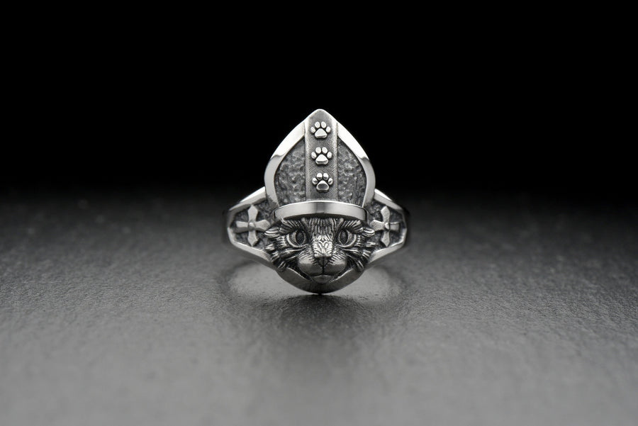 cat ring	cat jewelry	silver cat ring	pope art	pope jewelry	silver ring	gift for her	animal jewelry	animal ring	sterling silver ring	handmade ring	pope	ring pope