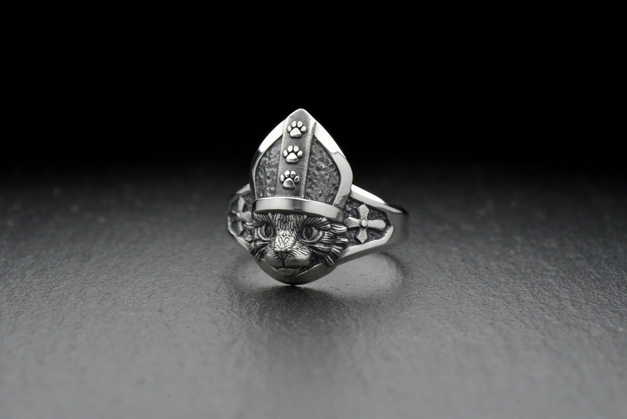 cat ring	cat jewelry	silver cat ring	pope art	pope jewelry	silver ring	gift for her	animal jewelry	animal ring	sterling silver ring	handmade ring	pope	ring pope