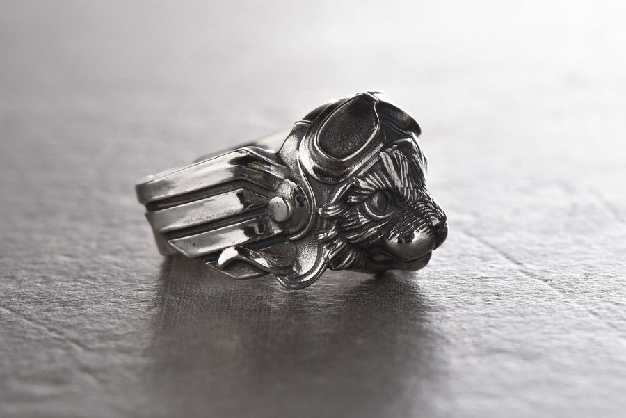 Aviator Cat Sterling Silver Ring – Steampunk Animal Jewelry