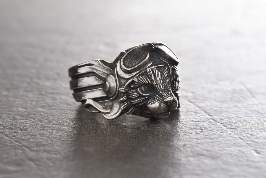 Aviator Cat Sterling Silver Ring – Steampunk Animal Jewelry