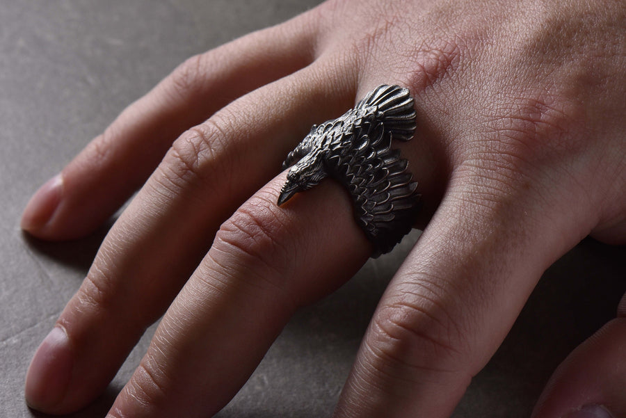 Crow silver ring	raven silver ring	crow jewelry	raven	crown	gothic	ring	bird (etsy image id: 4169867293)