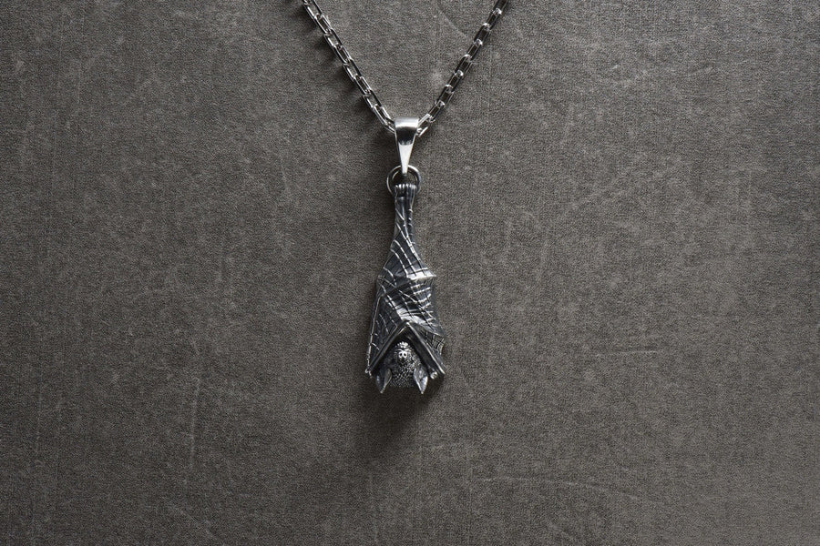 Sterling Silver Bat Pendant, Gothic Sleeping Bat Necklace, Handmade Animal Jewelry for Bat Lovers, Vampire Gift, Dark Fantasy Jewelry (etsy image id: 4122476032)