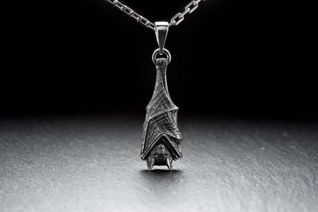 Sterling Silver Bat Pendant, Gothic Sleeping Bat Necklace, Handmade Animal Jewelry for Bat Lovers, Vampire Gift, Dark Fantasy Jewelry (etsy image id: 4122476032)