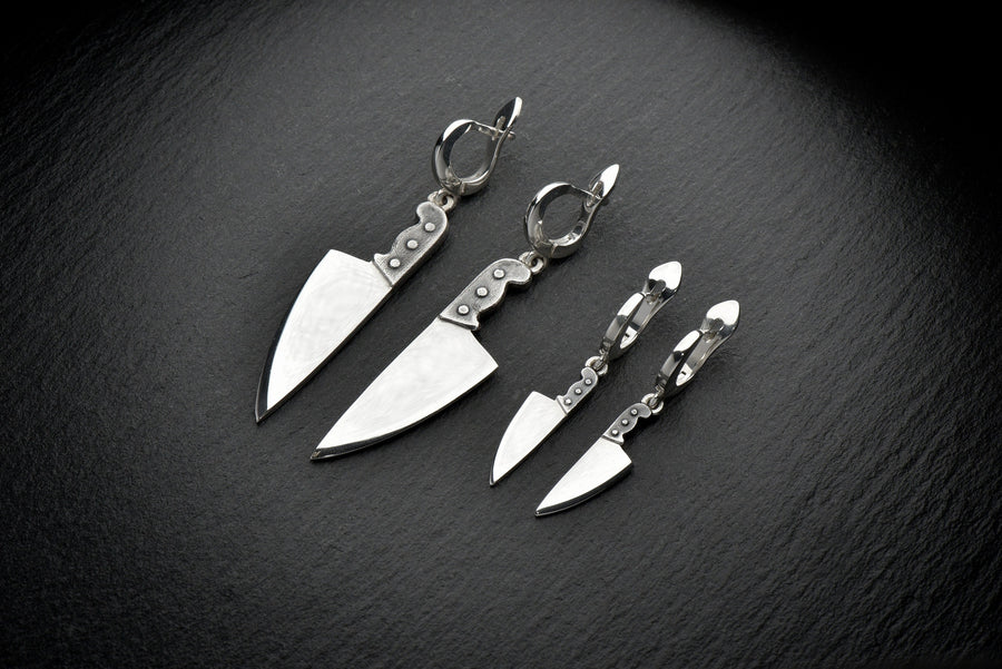 knife earring	knives earrings	knives jewelry	halloween jewelry	horror earrings	silver knives (etsy image id: 4193138557)