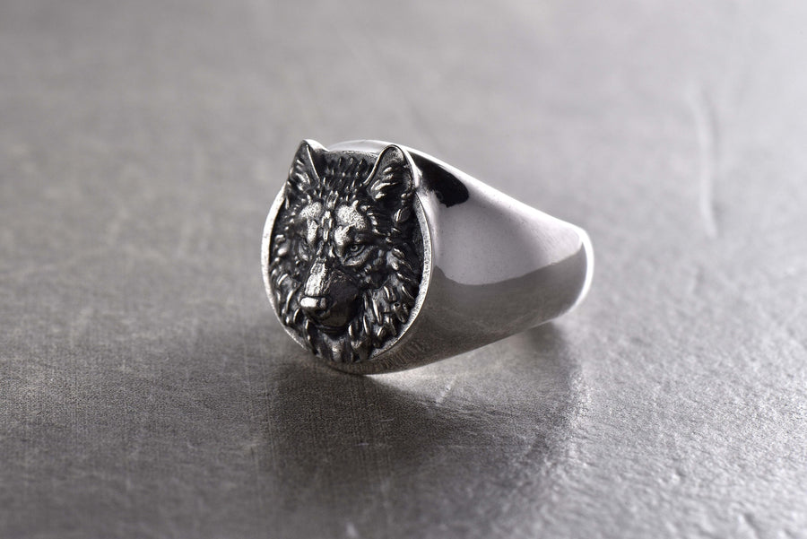 Sterling Silver Wolf Head Signet Ring , Handmade Animal Jewelry for Wolf Lovers, Unique Wolf Ring Gift, Rustic Men's or Women's Wolf Jewelry (etsy image id: 4147207414)