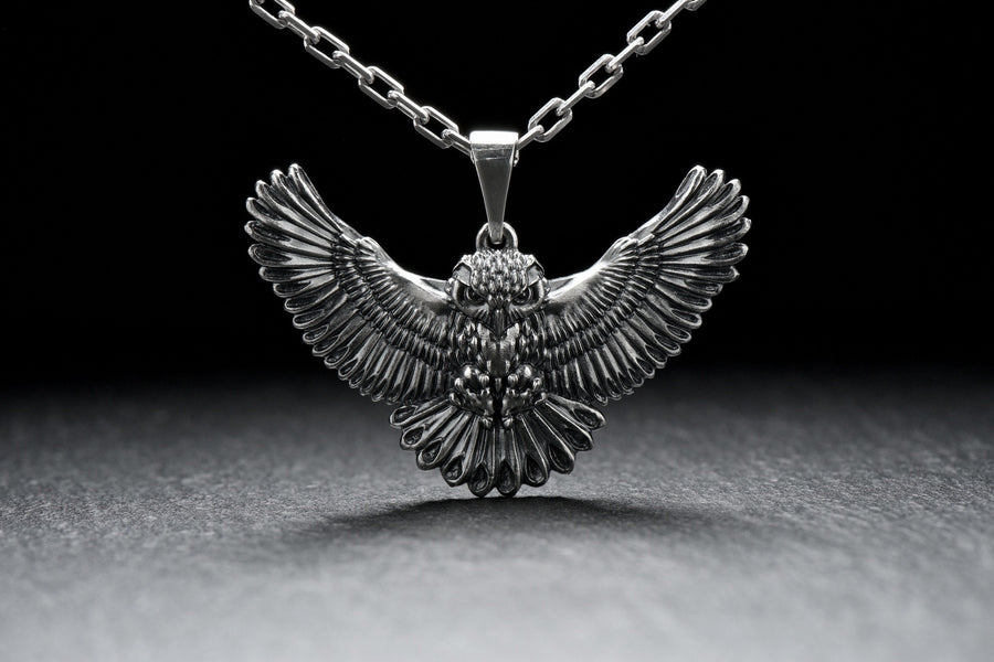 owl pendant	owl necklace	owl jewelry	silver owl pendant	owl necklace men	pendentif chouette (etsy image id: 6995273068)