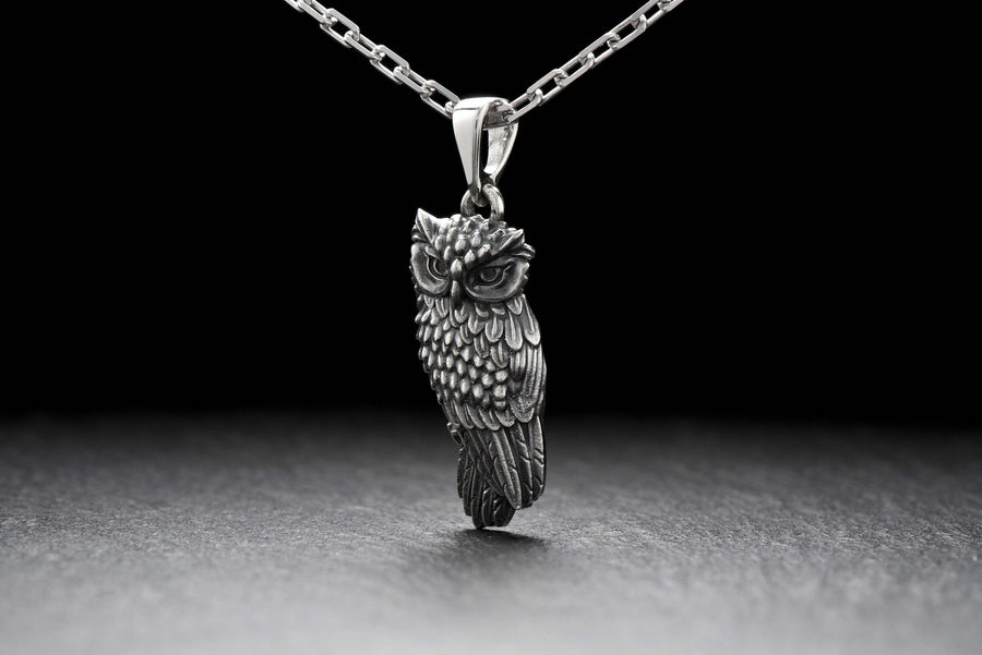 owl pendant	owl necklace	owl jewelry	silver owl pendant	owl necklace men	pendentif chouette __etsy:4195413779