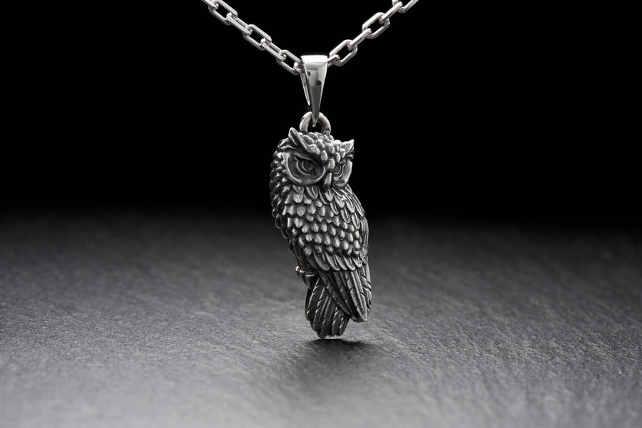 owl pendant	owl necklace	owl jewelry	silver owl pendant	owl necklace men	pendentif chouette __etsy:4195413779