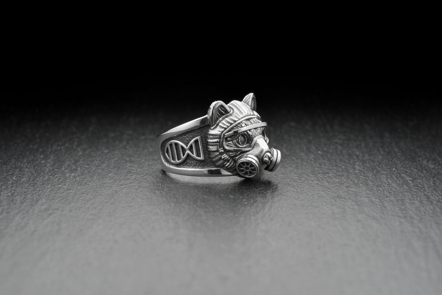 Sterling Silver Chemist Cat Ring, Science Jewelry