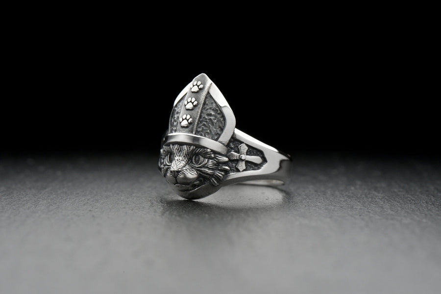 cat ring	cat jewelry	silver cat ring	pope art	pope jewelry	silver ring	gift for her	animal jewelry	animal ring	sterling silver ring	handmade ring	pope	ring pope