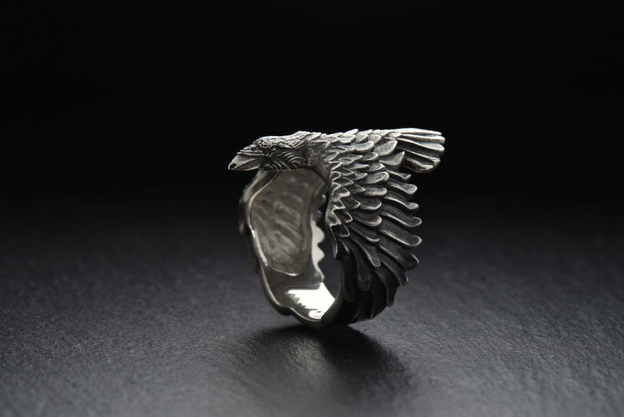 Crow silver ring	raven silver ring	crow jewelry	raven	crown	gothic	ring	bird (etsy image id: 4169867293)