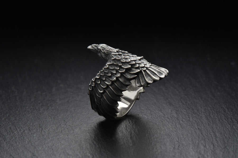 Crow silver ring	raven silver ring	crow jewelry	raven	crown	gothic	ring	bird (etsy image id: 4169867293)
