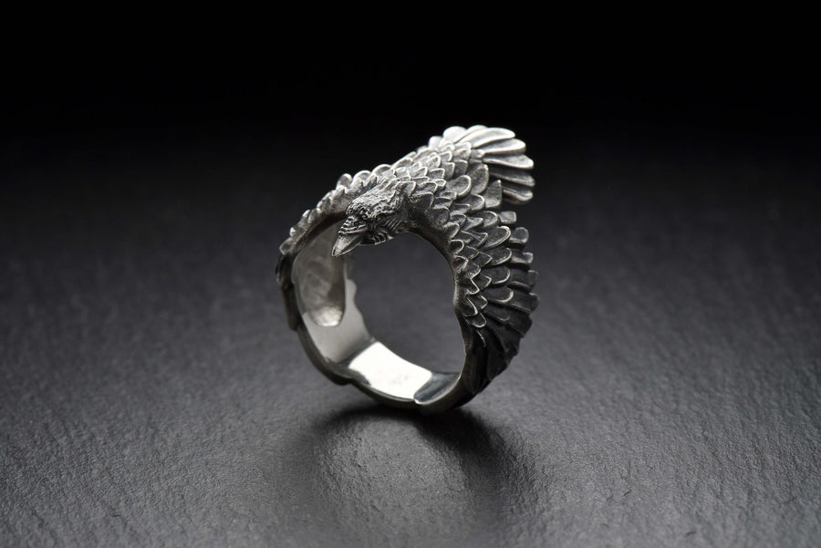 Crow silver ring	raven silver ring	crow jewelry	raven	crown	gothic	ring	bird (etsy image id: 4169867293)