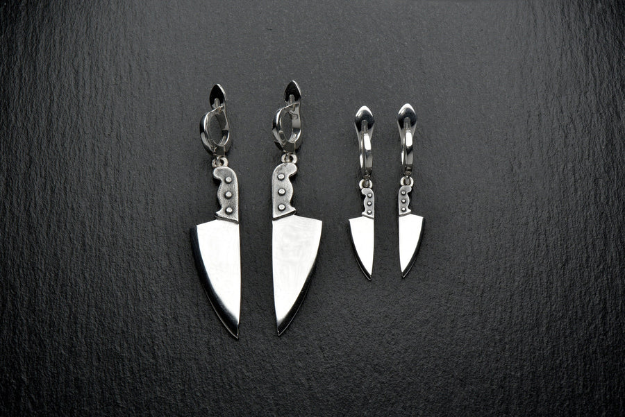 knife earring	knives earrings	knives jewelry	halloween jewelry	horror earrings	silver knives (etsy image id: 4193138557)