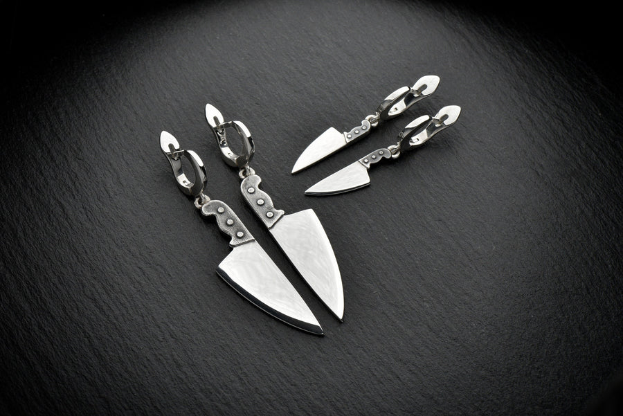 knife earring	knives earrings	knives jewelry	halloween jewelry	horror earrings	silver knives (etsy image id: 4193138557)